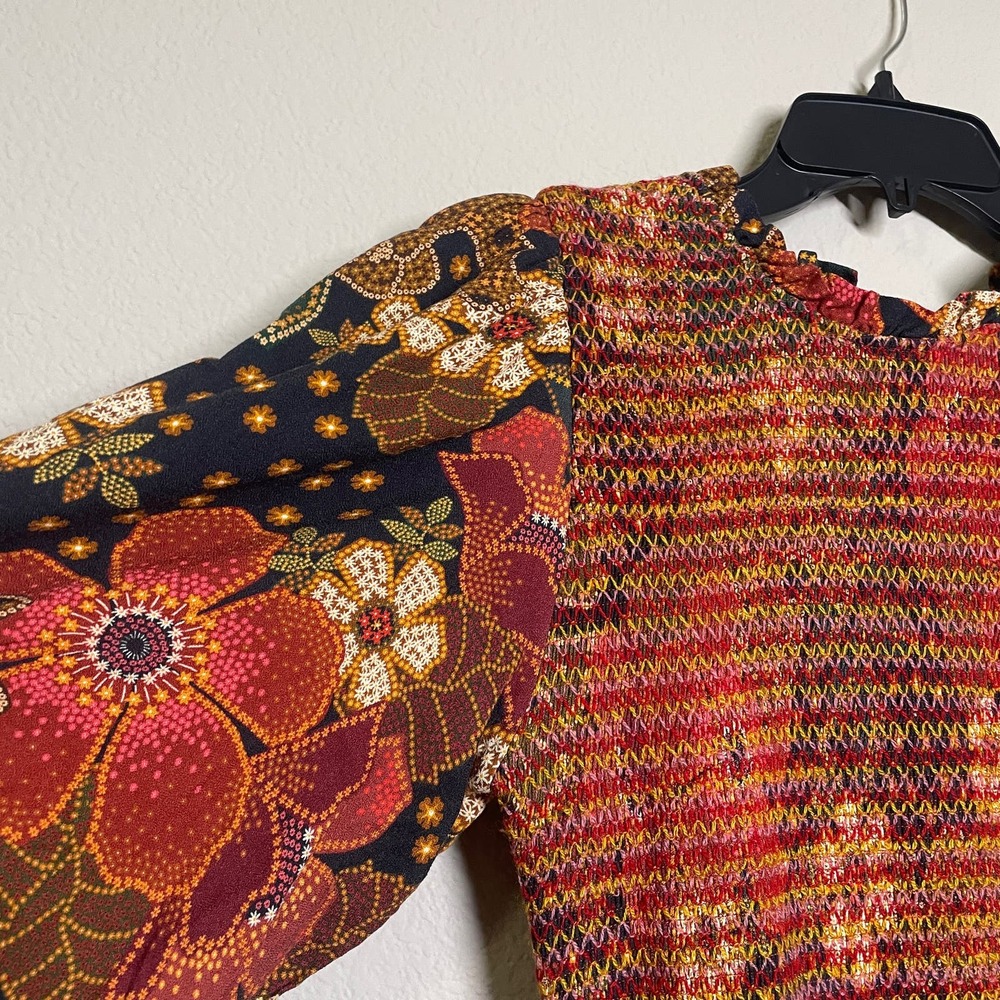 Farm Rio Medium Flowered Leopards Midi Dress Multicolored Mock Neck Long Sleeves - Picture 3 of 11